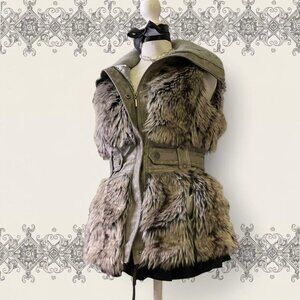 Dollhouse faux fur hooded jacket with belt and pockets in perfect condition